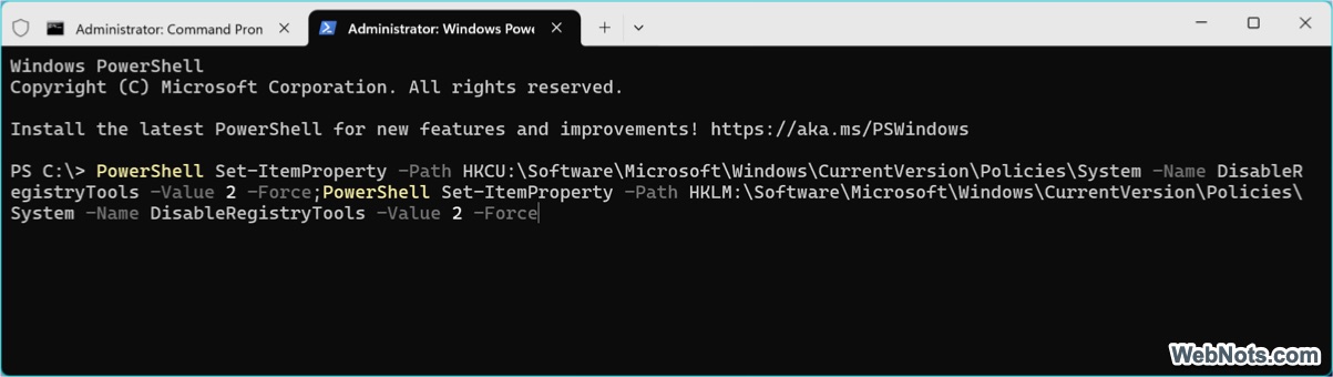 从 PowerShell 禁用注册表