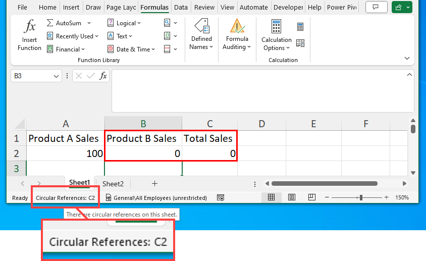 Excel 状态栏中的循环引用