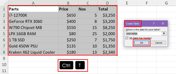 创建 Excel 表