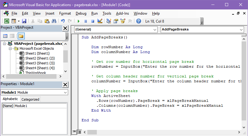 Excel VBA 宏用于分页符