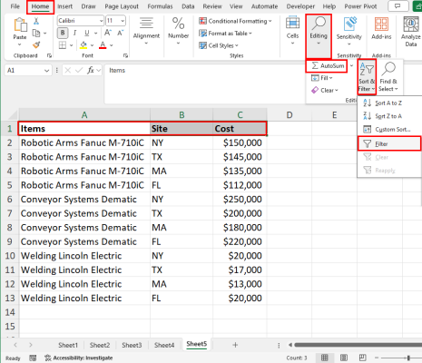 Excel 排序和筛选