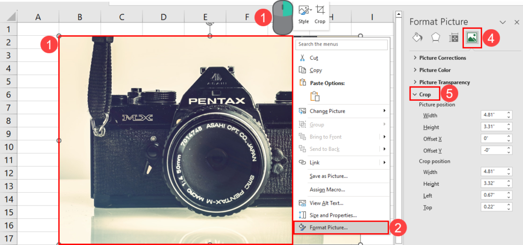 Manual Cropping Tool on Excel