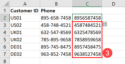 使用“Flash Fill”删除 Excel 中的破折号