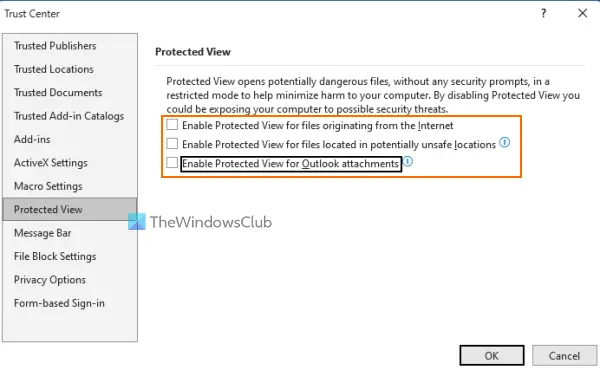 Turn off protected view word